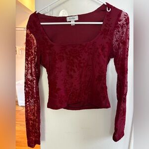 Dark red Floral Lace Blouse